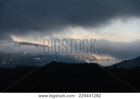 Clouds Shrouding The Mountains Near The Town Of Entre-deux-guier, Near Eschelles, In The Savoy Area 