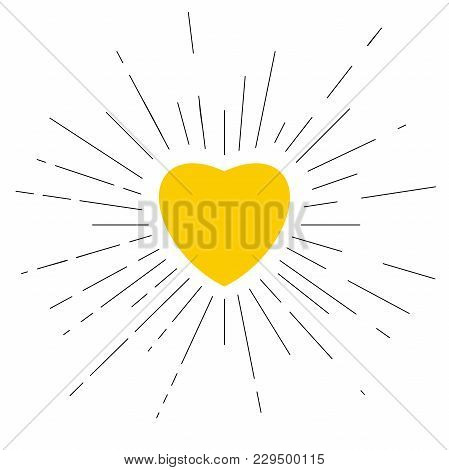 Yellow Vector Heart Placed In Center With Black Rays On A White Background