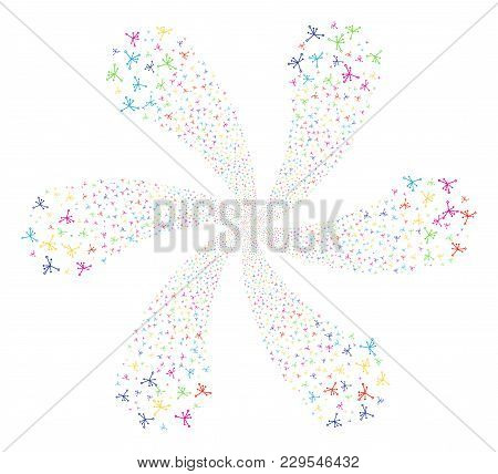 Attractive Big Bang Rotation Flower Cluster. Impressive Centrifugal Explosion Composed From Randomiz