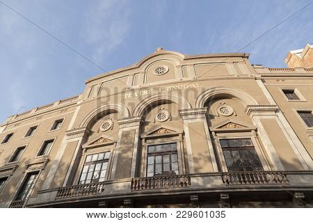 Barcelona,spain-september 1,2014: Facade Of  Theater,teatre Principal, Or Teatre De La Santa Creu. I