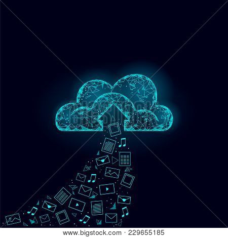 Cloud Computing Online Storage Low Poly. Polygonal Future Modern Internet Business Technology. Blue 