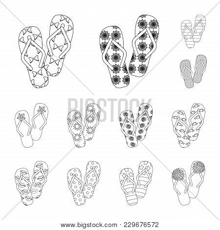 Flip-flops Outline Icons In Set Collection For Design. Beach Shoes Vector Symbol Stock  Illustration