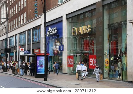 London, Uk - July 7, 2016: People Shop At Oxford Street In London. Oxford Street Has Approximately H