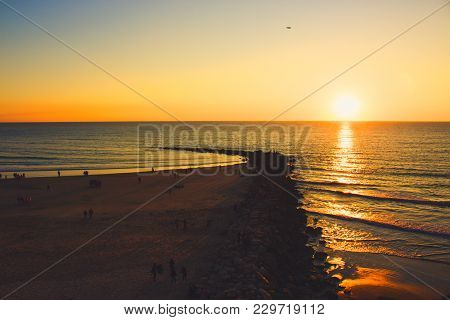 Sunset. Cádiz Beach In The Evening. Cádiz. Picture Taken - February 10, 2018.