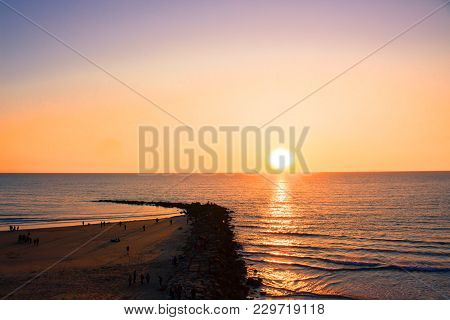 Sunset. Cádiz Beach In The Evening. Cádiz. Picture Taken - February 10, 2018.