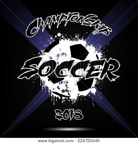 Banner The Inscription Soccer On The Background Abstract Soccer Ball From Blots. Grunge Style. Vecto