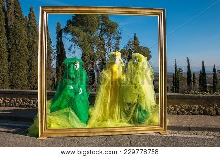 Three Carnival Masks Inside The Frame, Italy