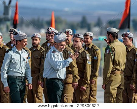 Mishmar David, Israel, February 21, 2018 : Officers Of The Idf Talk With A Soldier During The Format