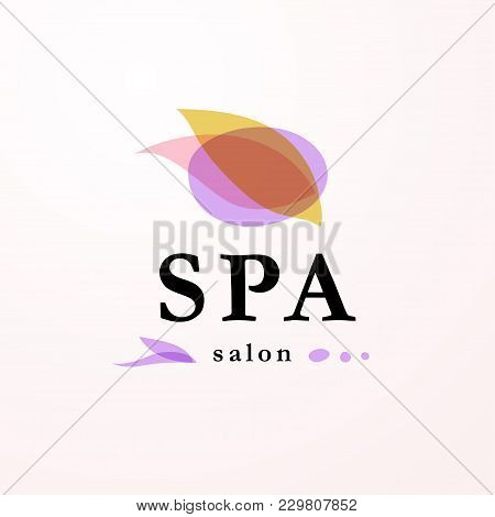 Vector Transparent Spa Salon Emblem Isolarted On White Background. Beauty And Yoga Symbols In Light 