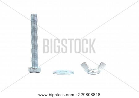 A Bolt With A Six Sided Head, Hex Screw Bolt Isolated On White Background.