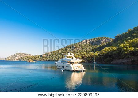Boat Sailing In Mediterranean Sea Marmaris, Turkey.