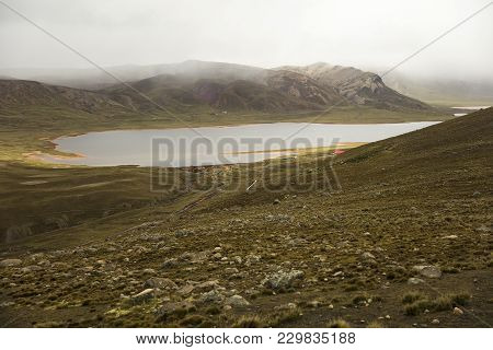View At Laguna Milluni Between La Paz And Chalcaltaya In Bolivia