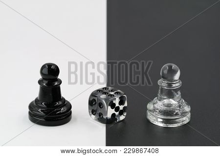 Game Figures Black And White With Dice Isolated