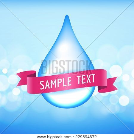 Vector Water Drop With Pink Ribbon On The Boken Lights Background