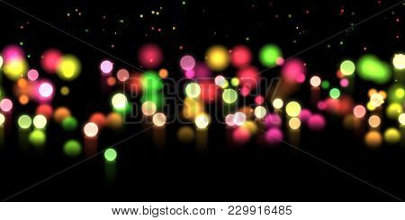 Glow Bokeh Spray Background. Abstract Colorful Horizontal Hero Header With Glitter Particles With De