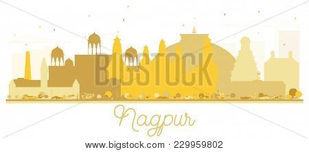 Nagpur India City skyline golden silhouette. Simple flat concept for tourism presentation, banner, placard or web site. Nagpur Cityscape with landmarks.