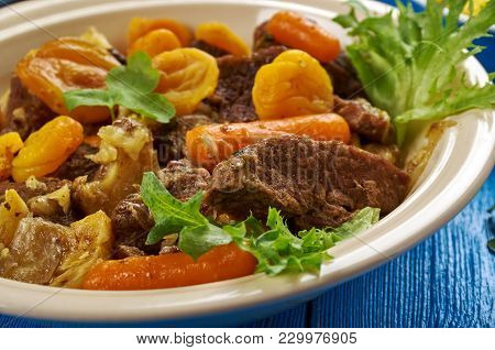 Mild Lamb Curry Potjie Lamb Curry, South African Cuisine , Traditional Assorted Dishes, Top View.