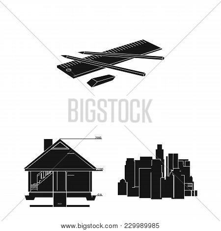 Architecture And Construction Black Icons In Set Collection For Design. Architect And Equipment Vect
