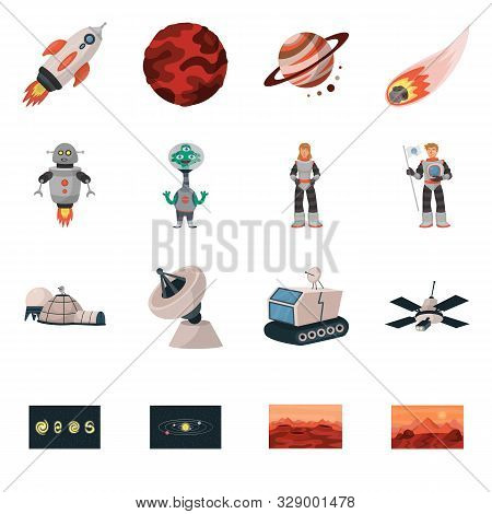 Vector Illustration Of Space And Galaxy Logo. Collection Of Space And Travels Vector Icon For Stock.