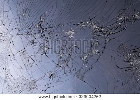 Top View Cracked Broken Mobile Screen Glass Texture Background Macro