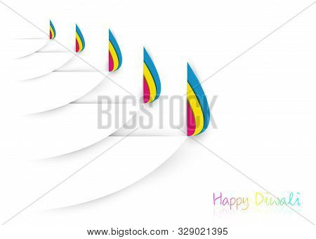 Happy Diwali Celebration Template In Paper Cut Graphic Design Of Indian Diya Oil Lamps, Modern Flat 