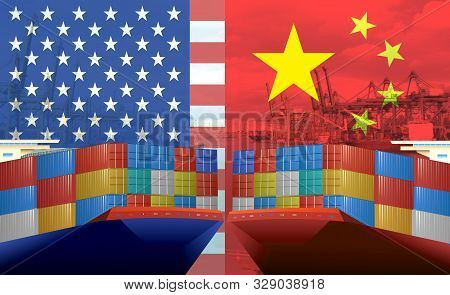 Concept Image Of Usa-china Trade War, Economy Conflict, Us Tariffs On Exports To China, Tradewar