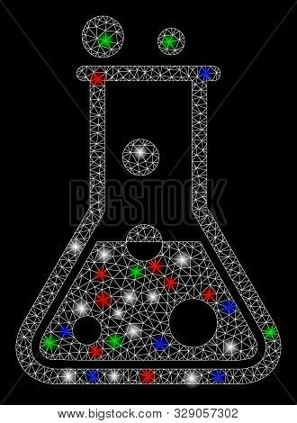 Bright Mesh Boil Liquid With Glow Effect. White Wire Carcass Polygonal Mesh In Vector Format On A Bl