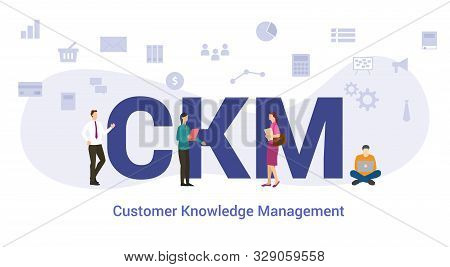 Ckm Customer Knowledge Management Concept With Big Word Or Text And Team People With Modern Flat Sty
