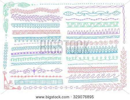Doodle Sketch Hand Drawn Line Borders, Underline Pencil Strokes, Drawing Dividers