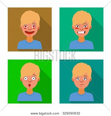 Vector Illustration Of Face And Boy Logo. Collection Of Face And Young Vector Icon For Stock.