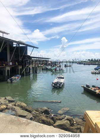Panama, Central America. September 01, 2019 - View On Miraflores Locks In Panama Grand Canal, Shippi