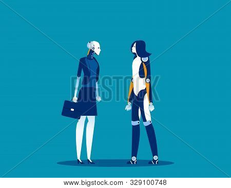 Technological Innovation. Concept Business Vector, Future, Robot, Human.