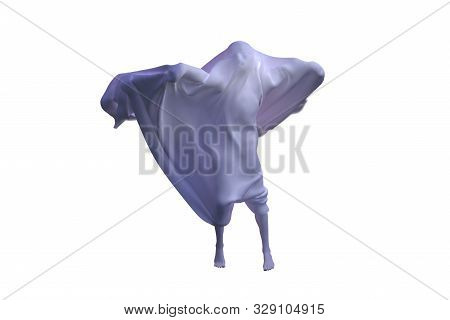 White Ghost Boy Figure Covered With A Blanket Sheet On White Background. Halloween 3d Illustration