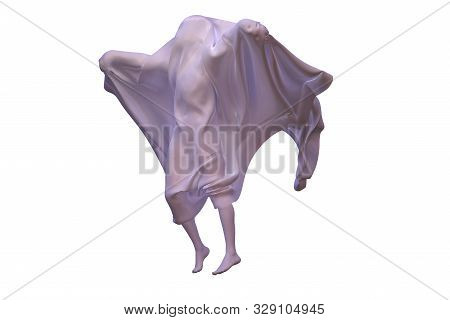 White Ghost Boy Figure Covered With A Blanket Sheet On White Background. Halloween 3d Illustration