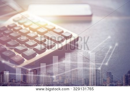 Success Graph And Building In Big City. Business Concept