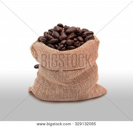 Selected Coffee Beans In Burlap On Clear Background
