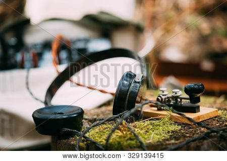 Russian Soviet Portable Radio Transceiver Used By Ussr Red Army Signal Corps In World War Ii. Headph