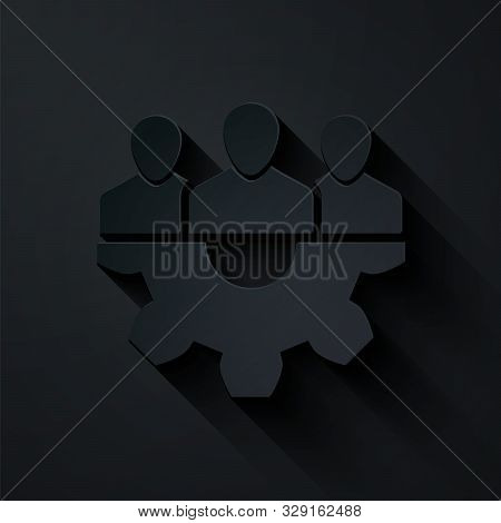 Paper Cut Project Team Base Icon Isolated On Black Background. Business Analysis And Planning, Consu