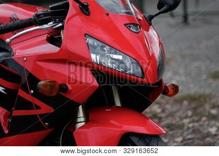 Krasnoyarsk, Russia - September 9, 2019: Red And Black Sportbike Honda Cbr 600 Rr 2005 Pc37.