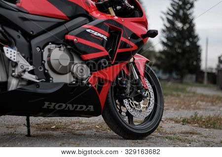 Krasnoyarsk, Russia - September 9, 2019: Red And Black Sportbike Honda Cbr 600 Rr 2005 Pc37.