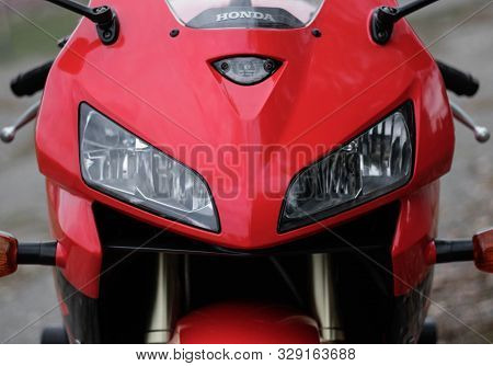 Krasnoyarsk, Russia - September 9, 2019: Red And Black Sportbike Honda Cbr 600 Rr 2005 Pc37.
