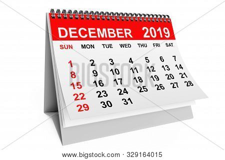 2019 Year December Calendar On A White Background. 3d Rendering
