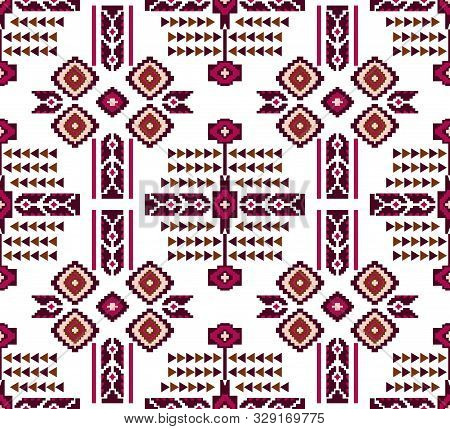 Seamless Colored Ethnic Design On White Background For Textile Prints.