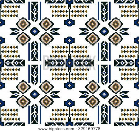 Seamless Colored Ethnic Design On White Background For Textile Prints.