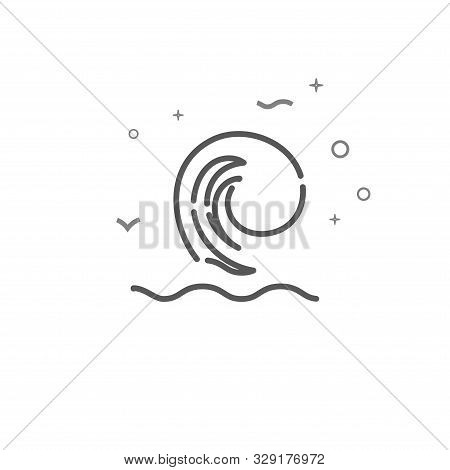 Big Sea Wave Simple Vector Line Icon. Rogue Wave Symbol, Pictogram, Sign. Light Background. Editable