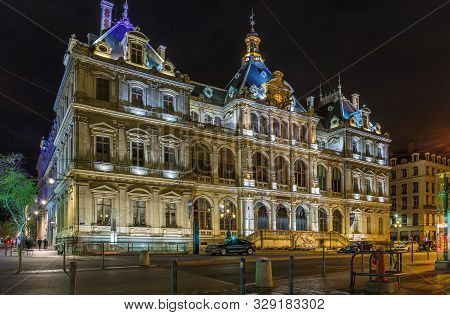 Palais De La Bourse (palace Of Commerce) In Lyon In Evening, France
