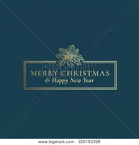Merry Christmas And Happy New Year Abstract Vector Classy Frame Label, Sign Or Card Template. Hand D