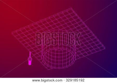 Education Graduation Academic Cap. Wireframe Low Poly Mesh Vector Illustration.
