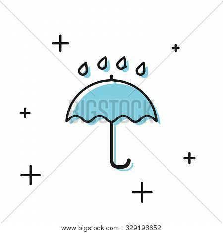 Black Umbrella And Rain Drops Icon Isolated On White Background. Waterproof Icon. Protection, Safety