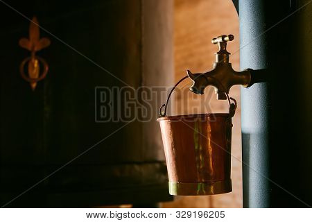 Detalis Of Medieval Traditional Distiller Cube Made From Copper Production Of Alcohol, Cognac, Whisk
